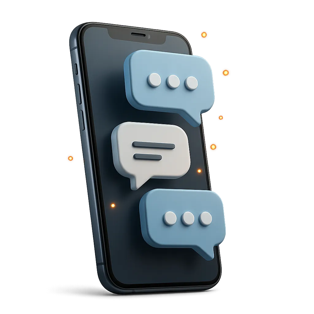 Sleek modern smartphone displaying automated customer relationship management message bubbles