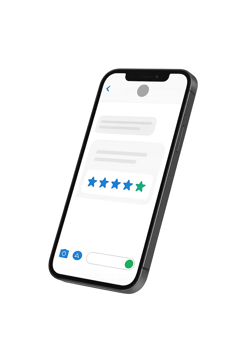 Smartphone showing automated SMS review request flow