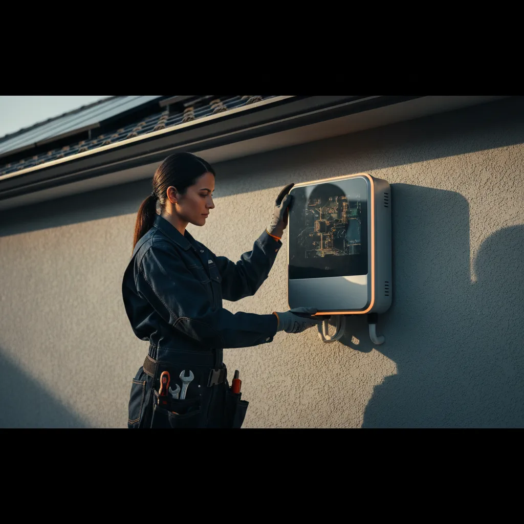 Expert solar technician inspecting an inverter for an orphaned system