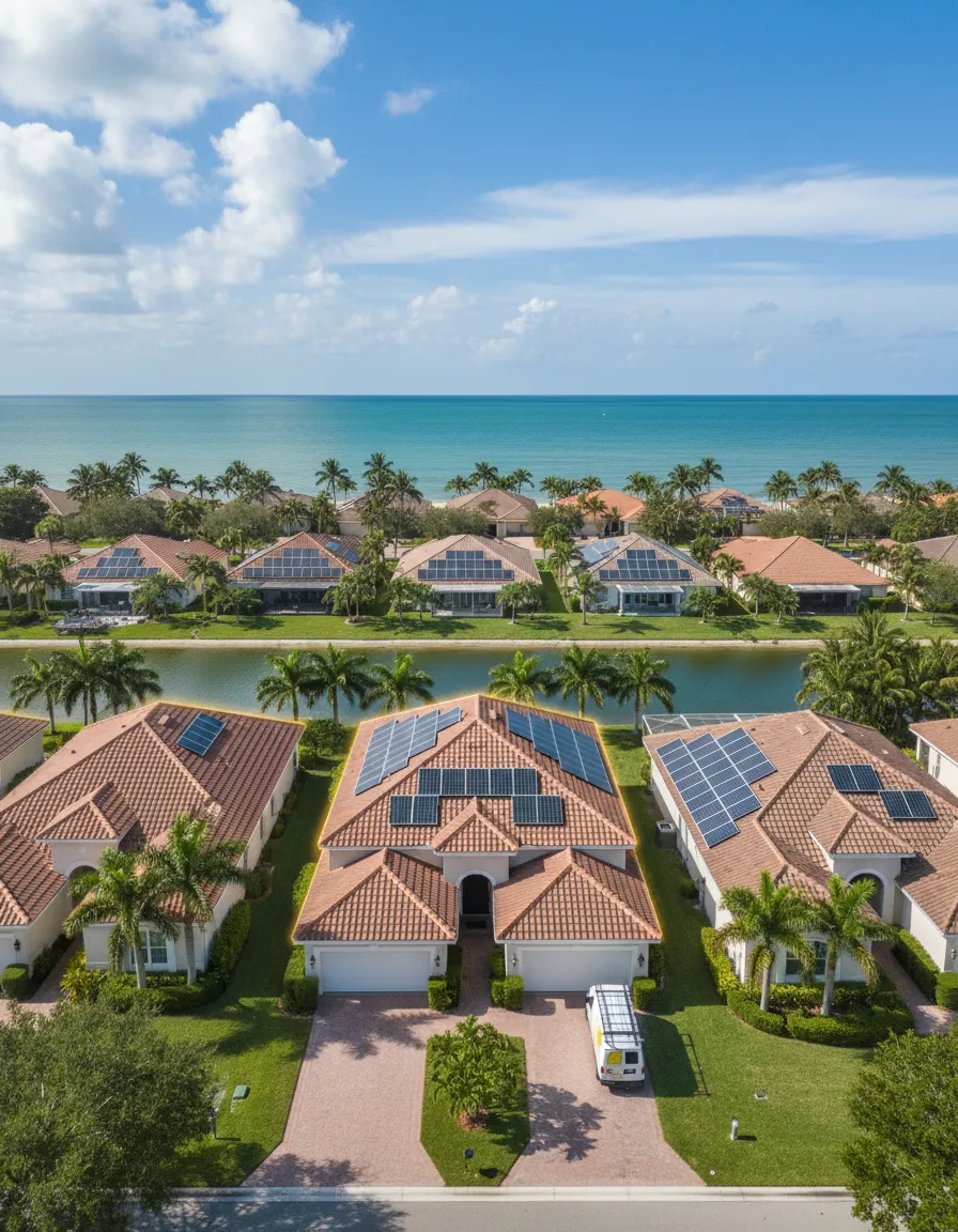 Crisp sunny Florida coastal neighborhood with clear skies