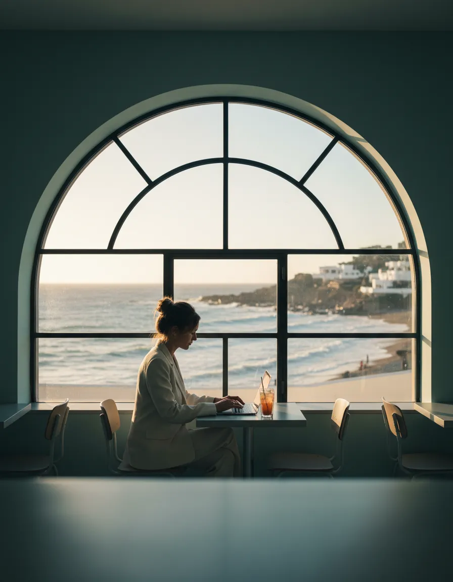 Professional working remotely with a beautiful view