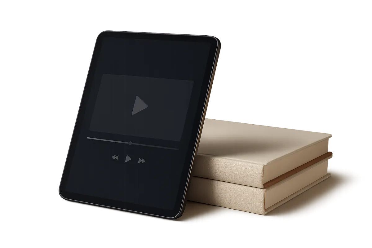 Course materials, video dashboard, and workbooks laid out cleanly