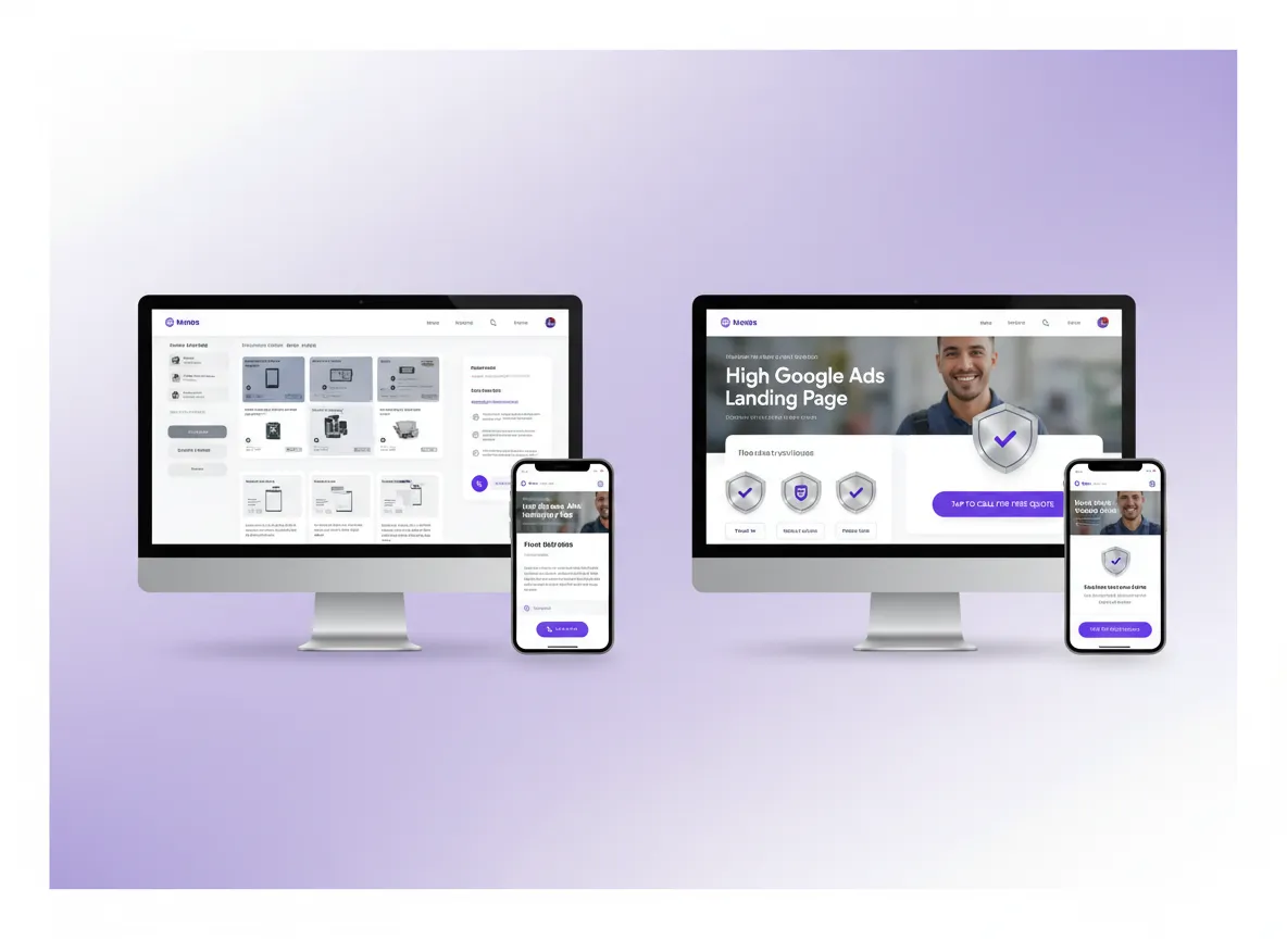 Before and after Google Ads performance comparison for a home services business