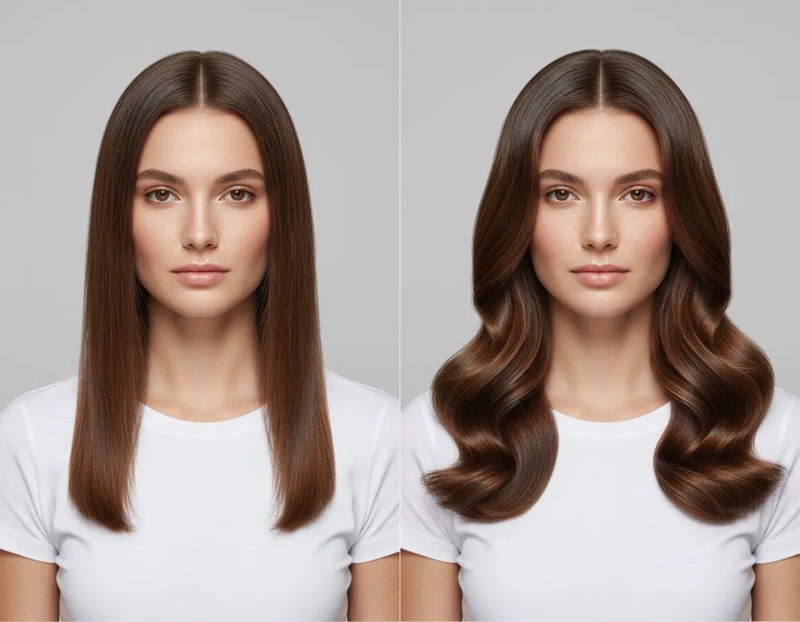 Before and after hair transformation of the same woman