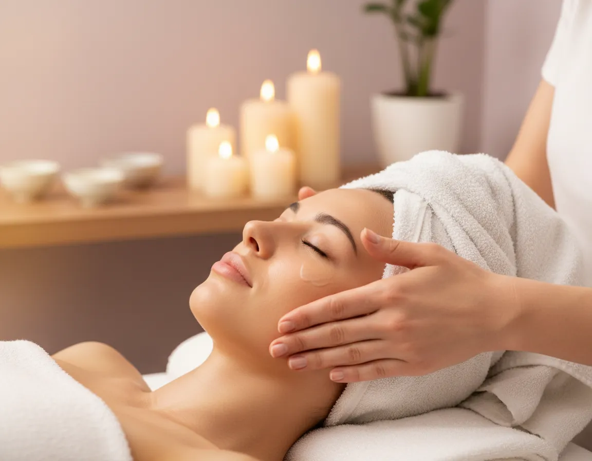 Woman relaxing during beauty treatment in spa-like salon setting