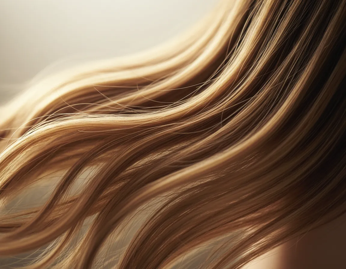 Close up of healthy shiny hair in motion, editorial style