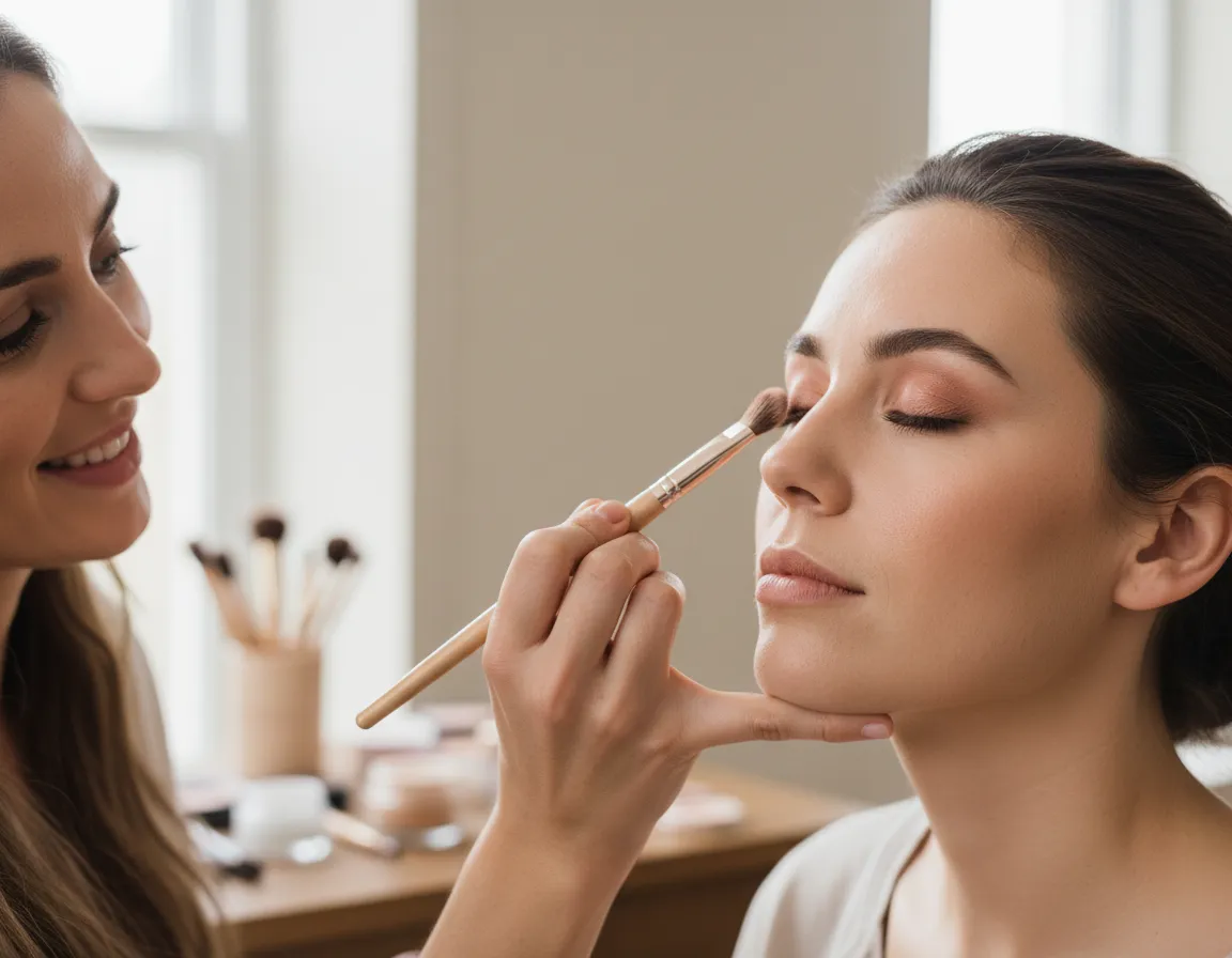 Makeup artist doing natural glam makeup