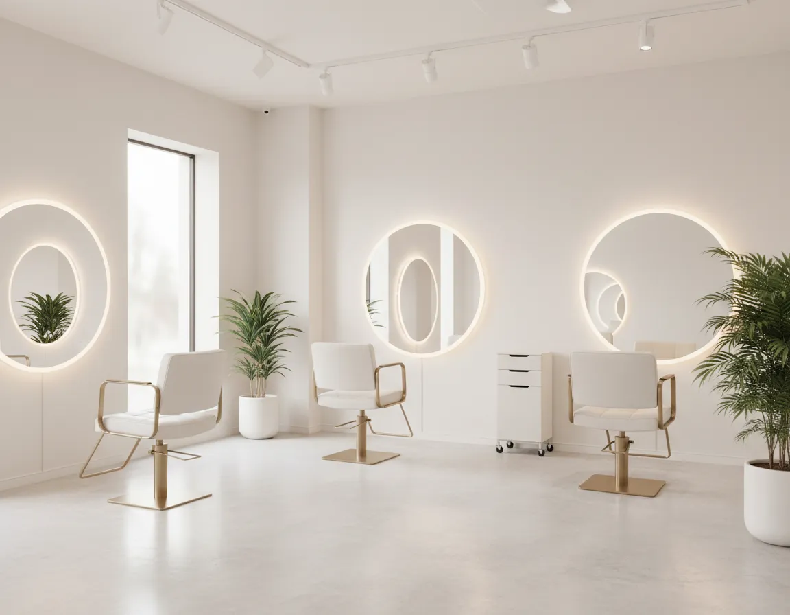 Modern hair and beauty salon interior, bright and minimalistic