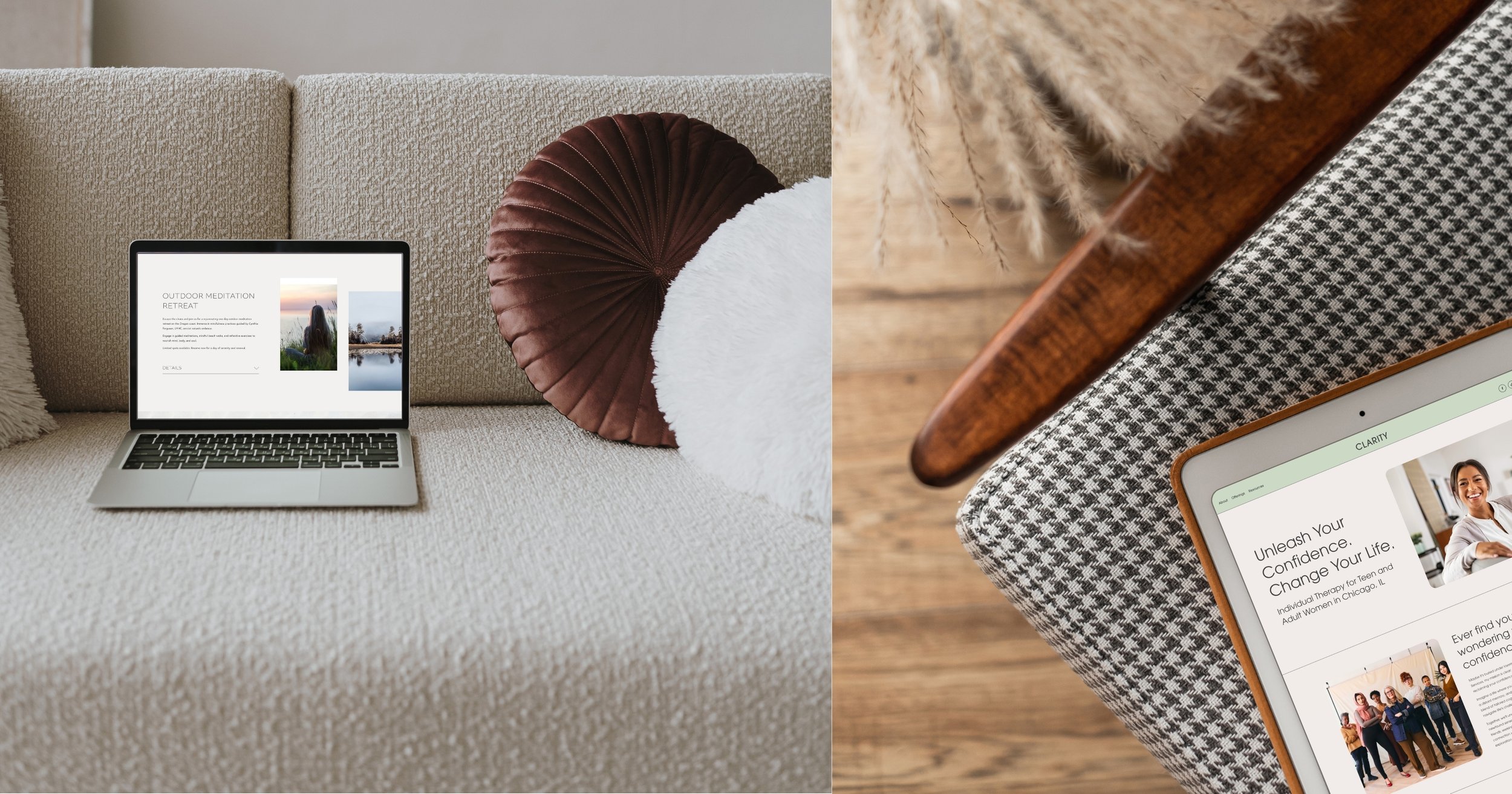 Laptop auf beigem Sofa