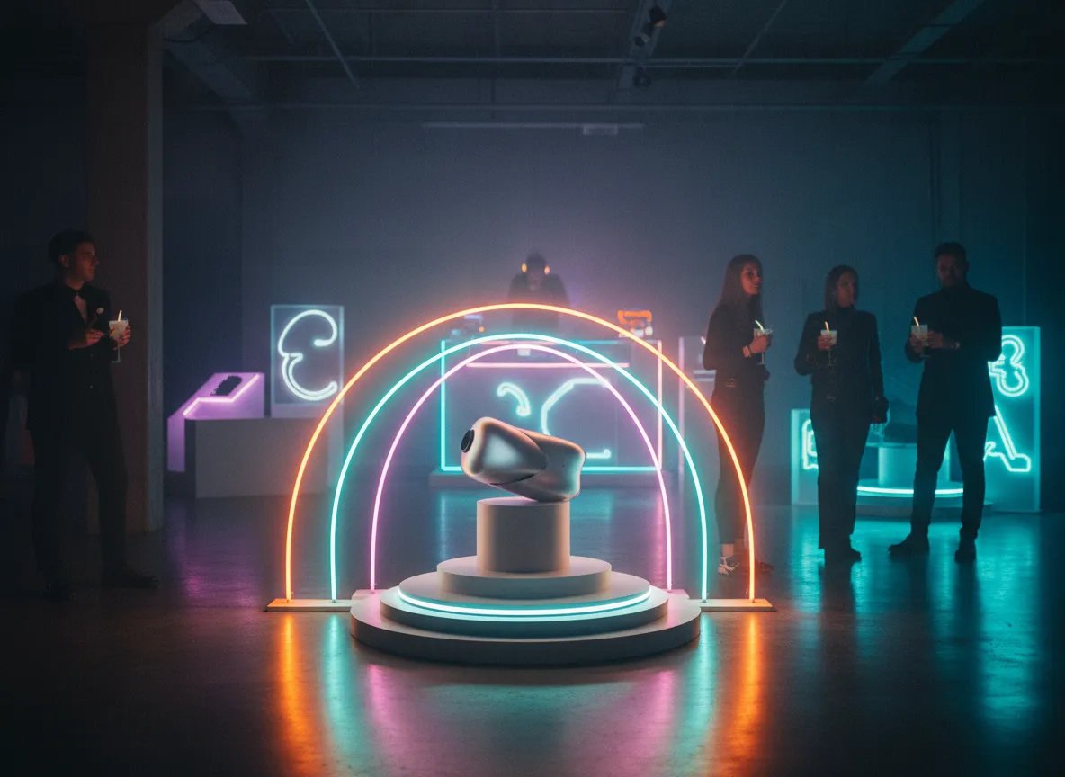 Marken-Promotion Event mit Neonlicht, Produktinszenierung und Gästen