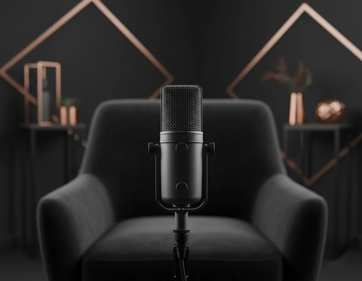 Microfone em ambiente de gravação ou entrevista.