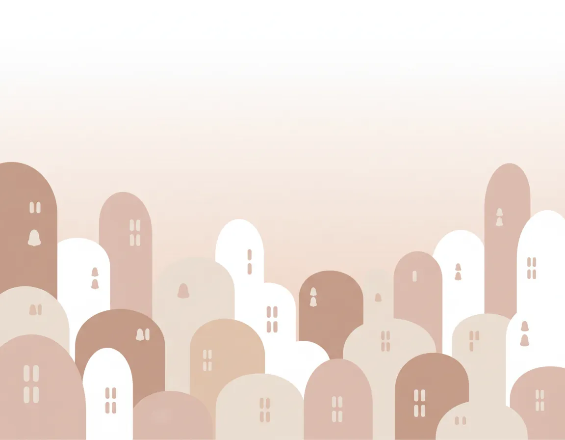 Ilustração leve de cidade simbólica feminina.