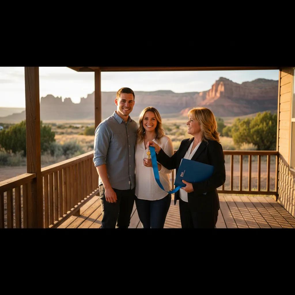 Homebuyer receiving keys outside a Grand Junction property