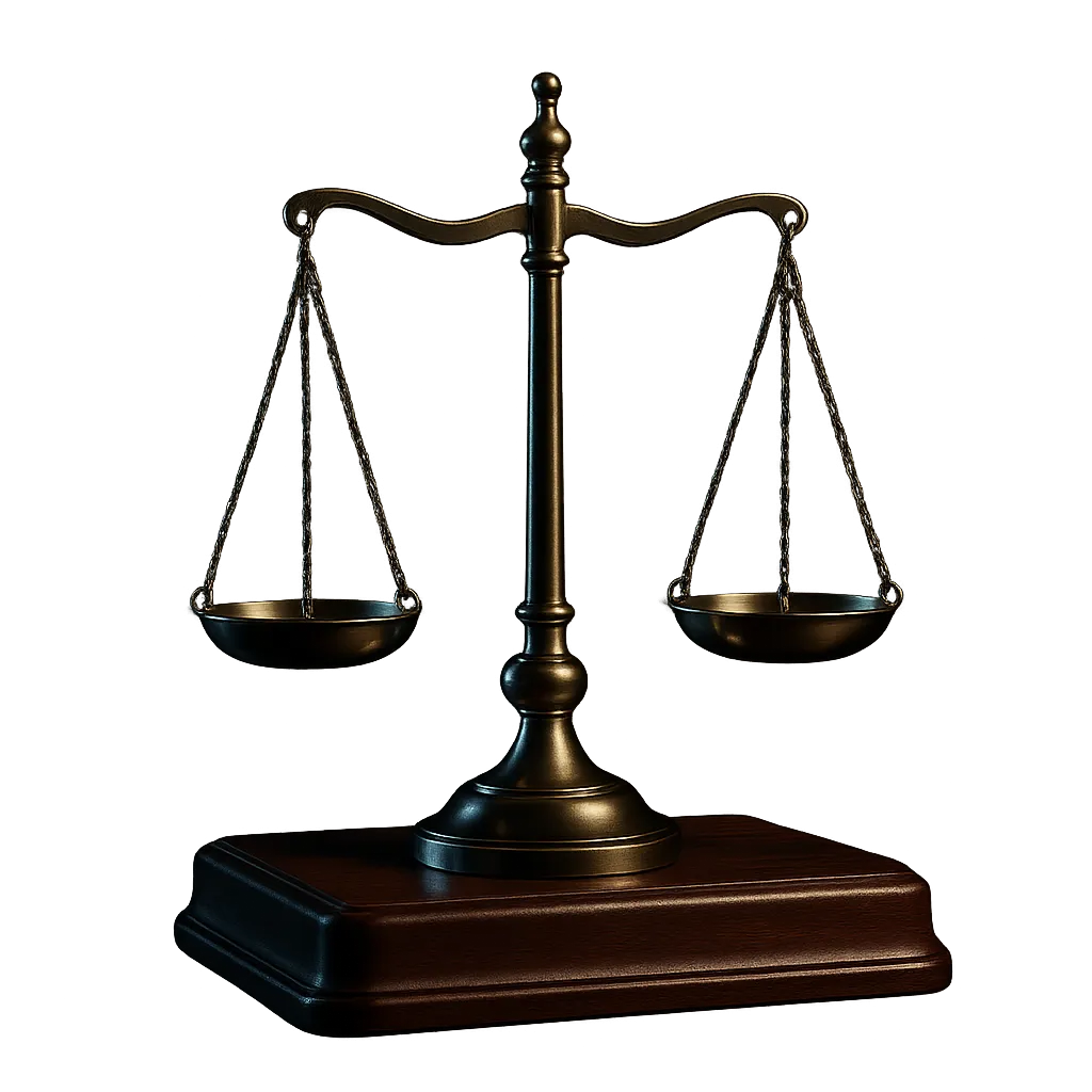 Brass scales of justice emblem symbolizing elite legal representation