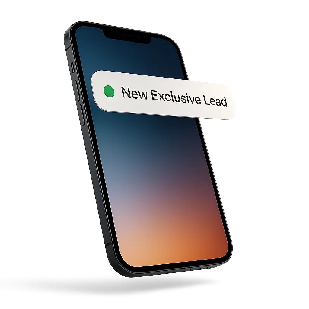 Smartphone displaying a new lead notification