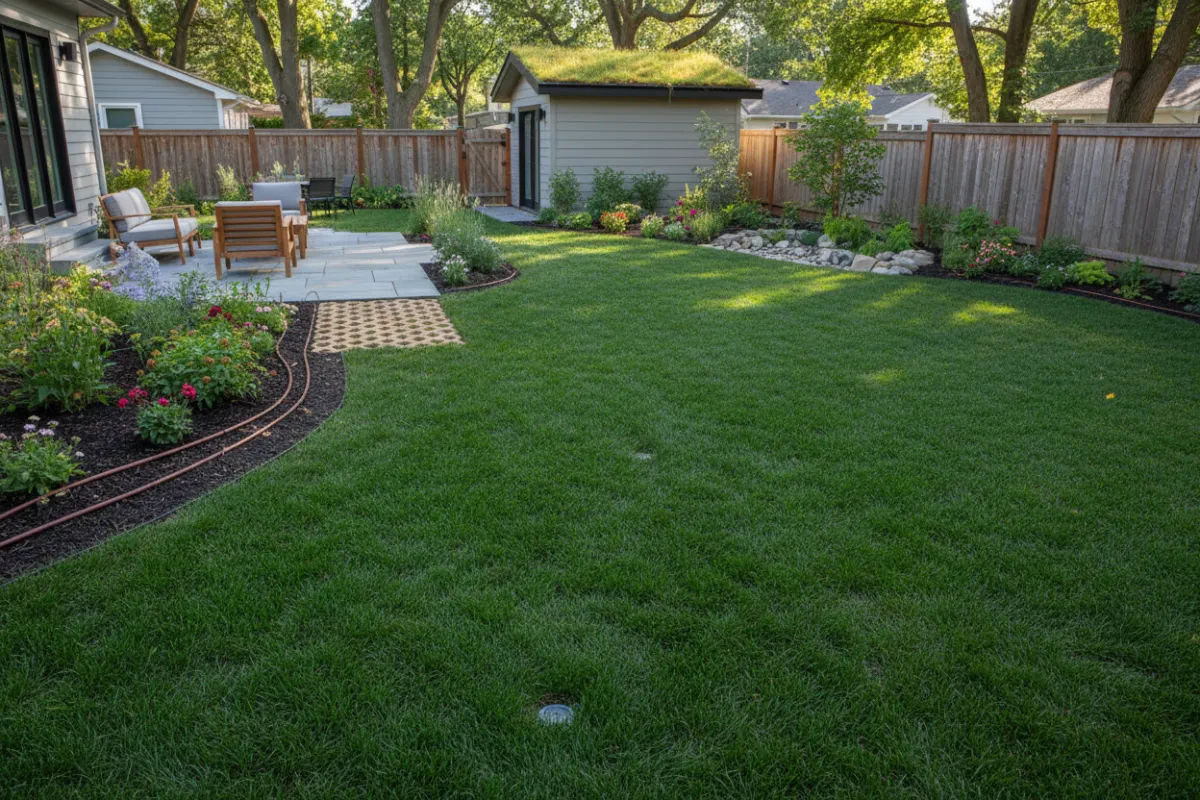 Irrigation system plan with planting beds and walkways — summer — medium