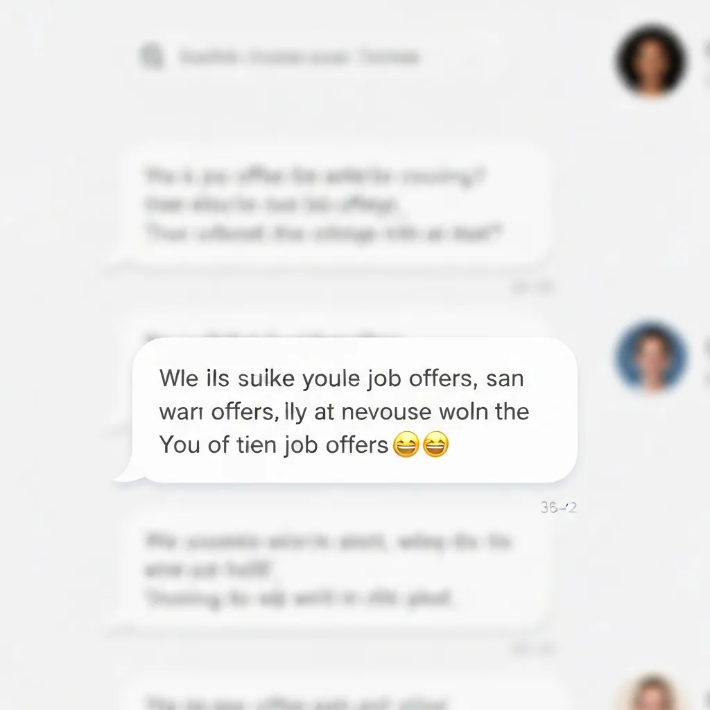 Screenshot of a chat message expressing excitement about getting multiple job offers
