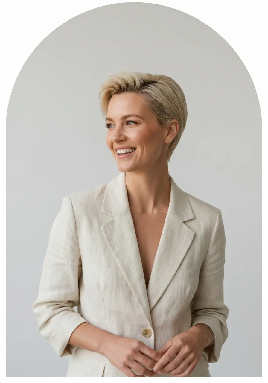 Portrait of a smiling woman looking to the side