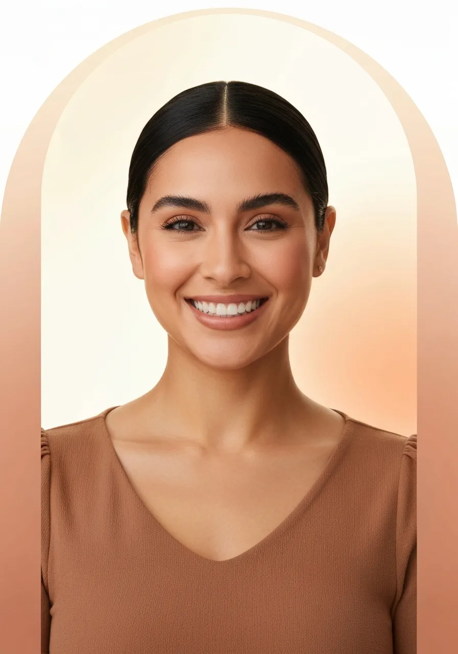 Portrait of a smiling woman wearing a brown top