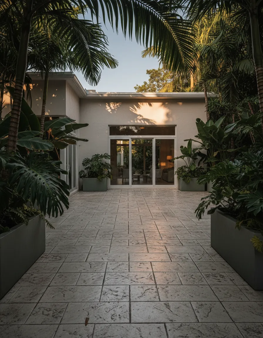 Custom patio installation featuring stamped concrete and elegant design
