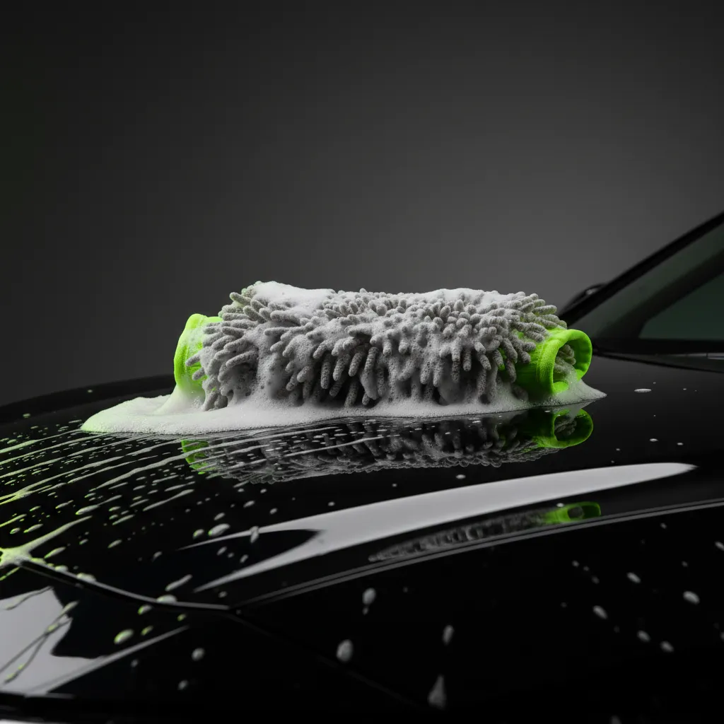 Hand washing a car with a mitt