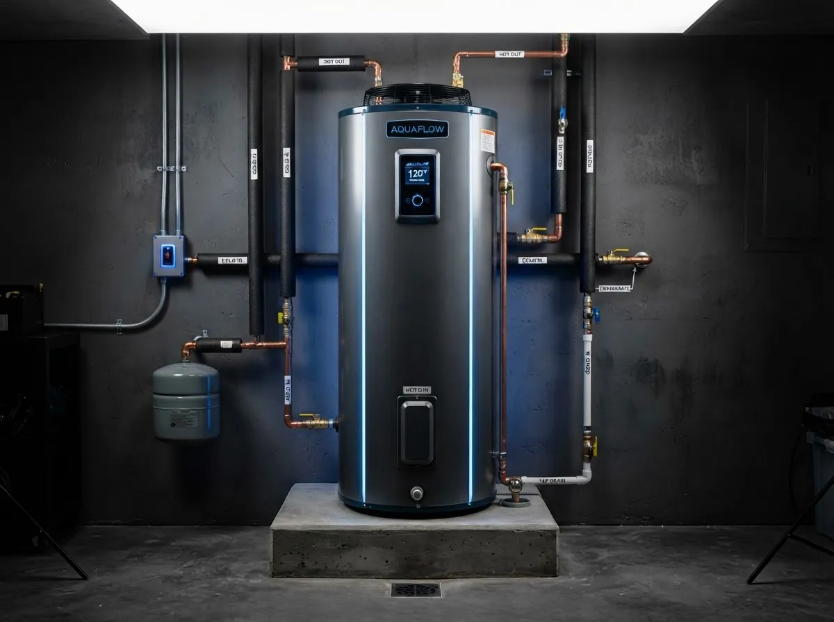 Hybrid heat pump water heater neat installation in Boynton Beach