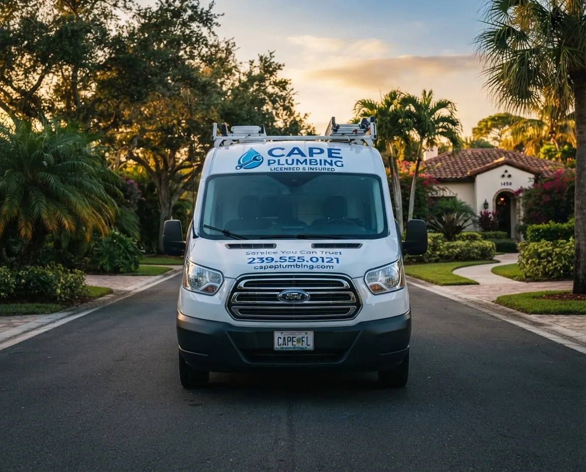 Cape Plumbing branded service truck fully stocked and ready in South Florida