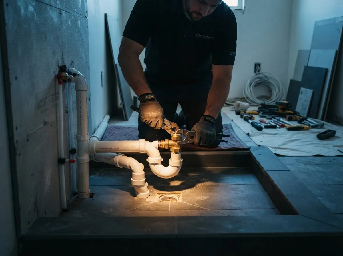 Custom master bathroom rough-in and drain installation in Delray Beach