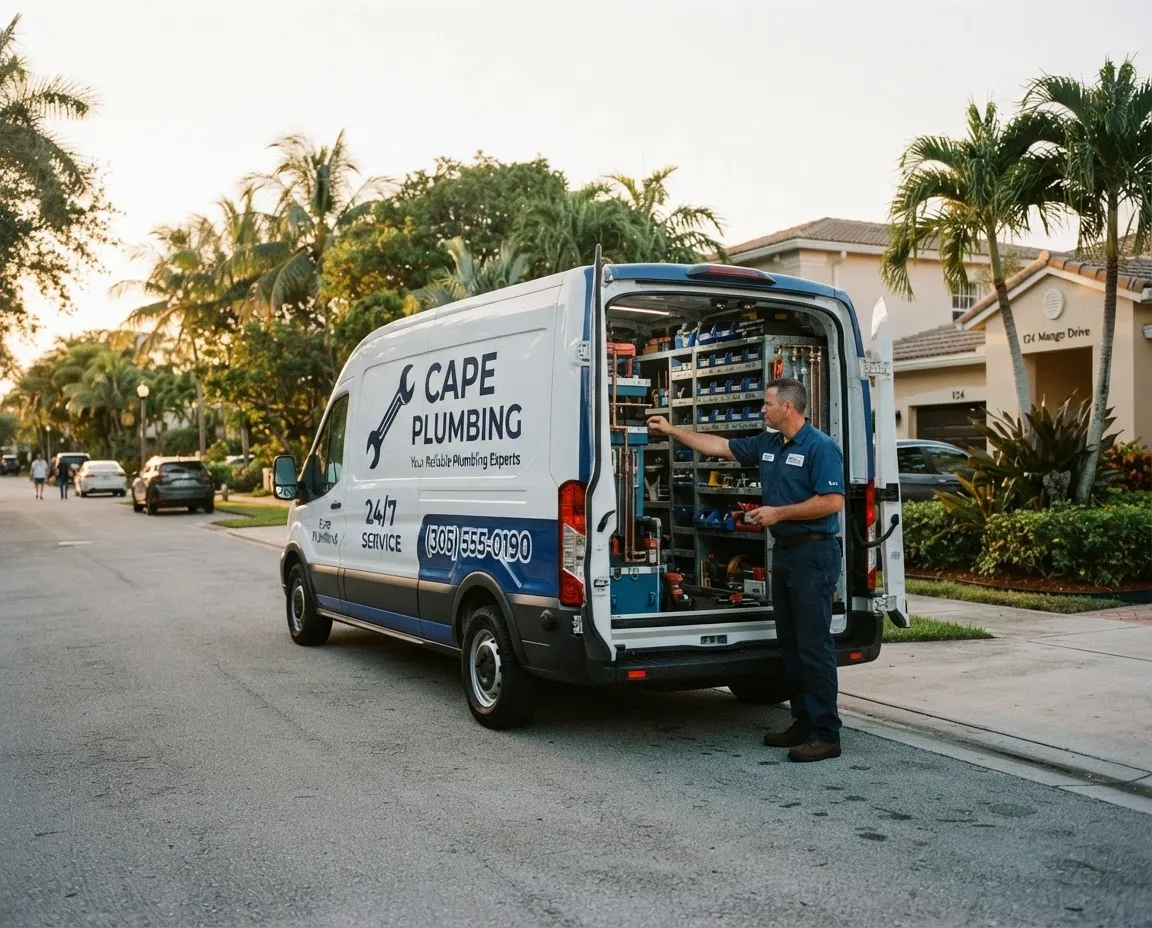 Cape Plumbing branded service truck fully equipped for South Florida residential plumbing