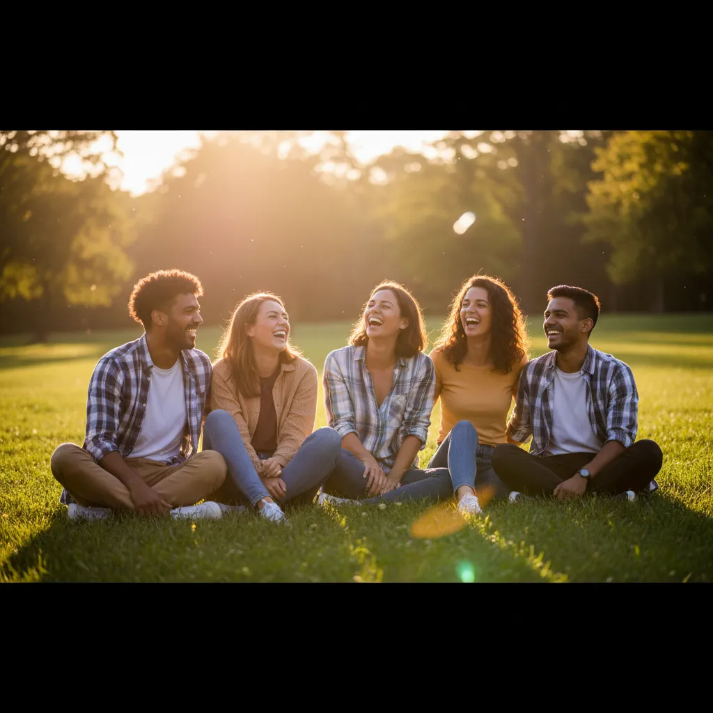 Un groupe de personnes chaleureuses partageant un moment de connexion au soleil