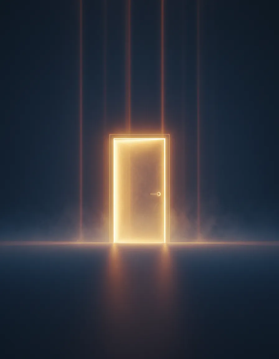 Abstract 3D visual of a glowing doorway representing the bridge to clarity