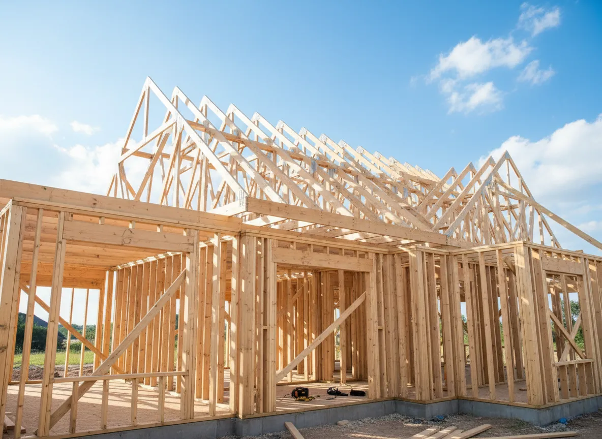 Wood framing of a new house under construction