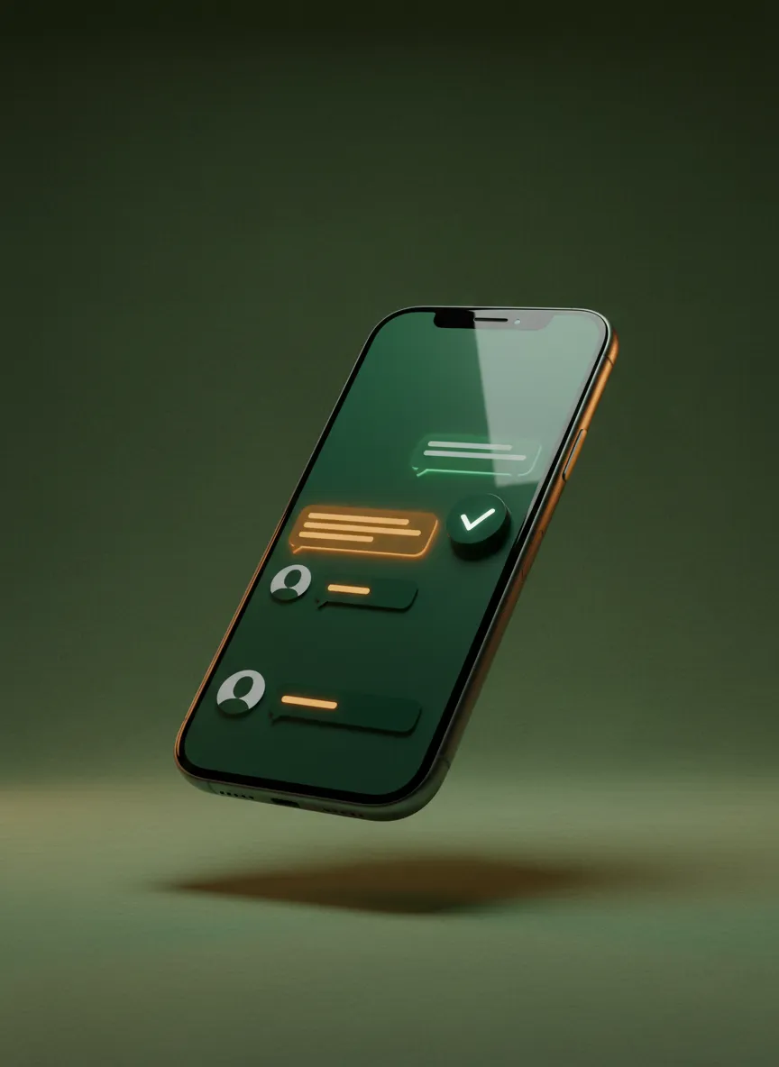 Modern smartphone displaying a friendly and verified chat conversation with Maci Landscaping experts
