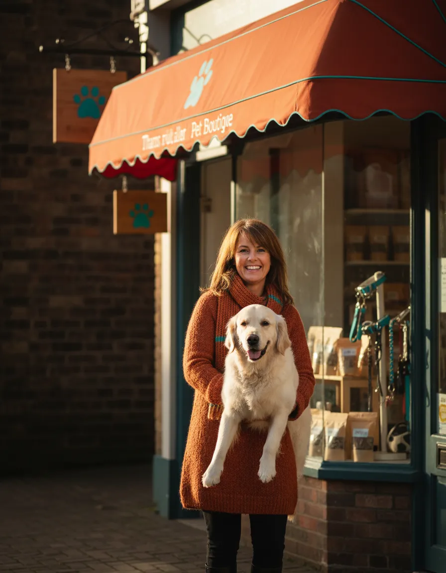 Local pet business owner with a dog