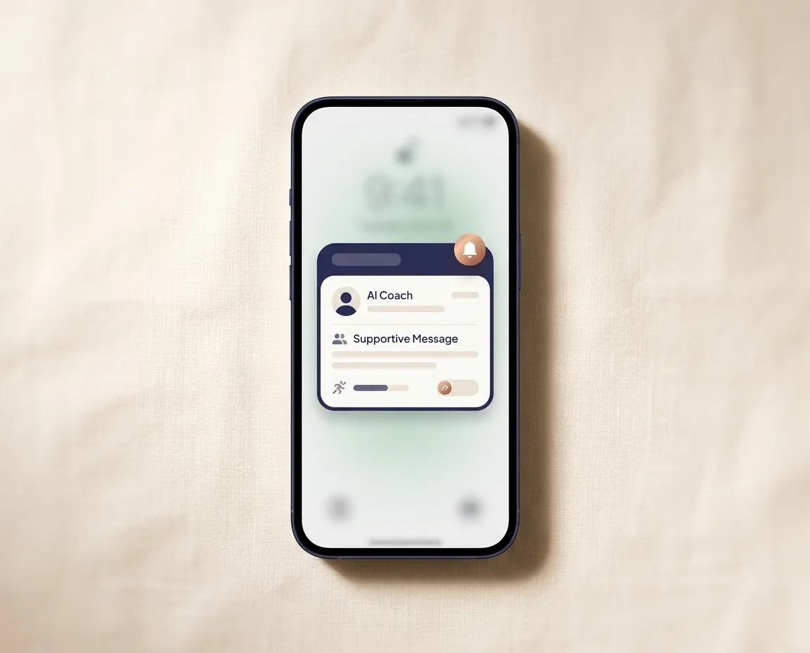 Katie AI mobile notification and supportive intervention message on a stressful day