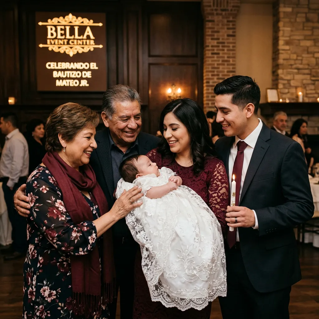 Familia Delgado Ortiz celebrando el bautizo de su hijo