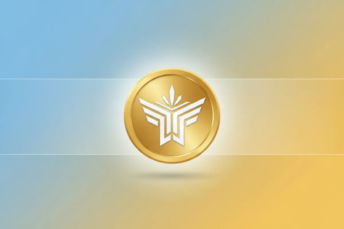 Award badge: gold-tinted round medallion styled as a high-contrast white emblem for display on the bright gradient strip; minimal shadows and strong legibility.