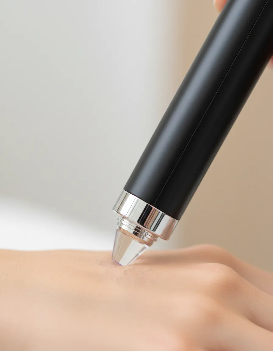 Close up of laser device on patient's hand