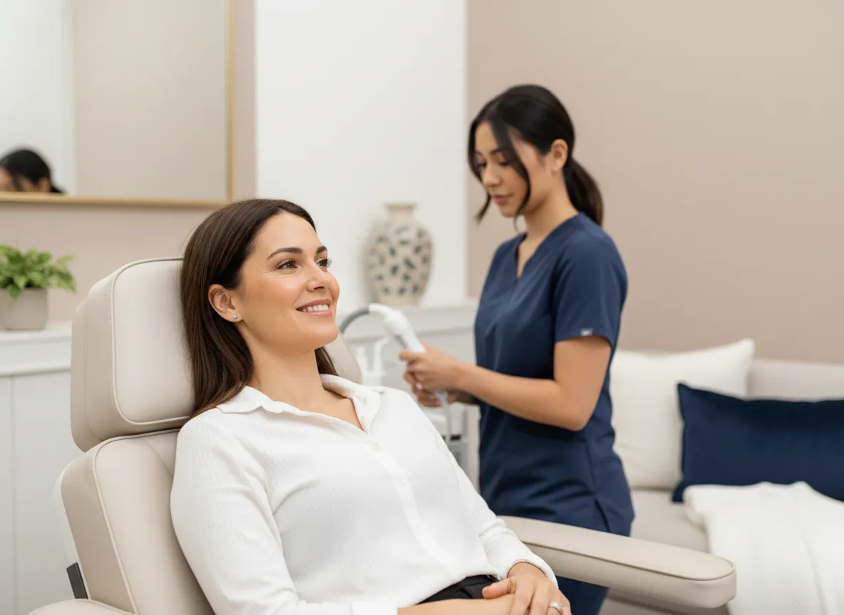 Woman smiling receiving treatment