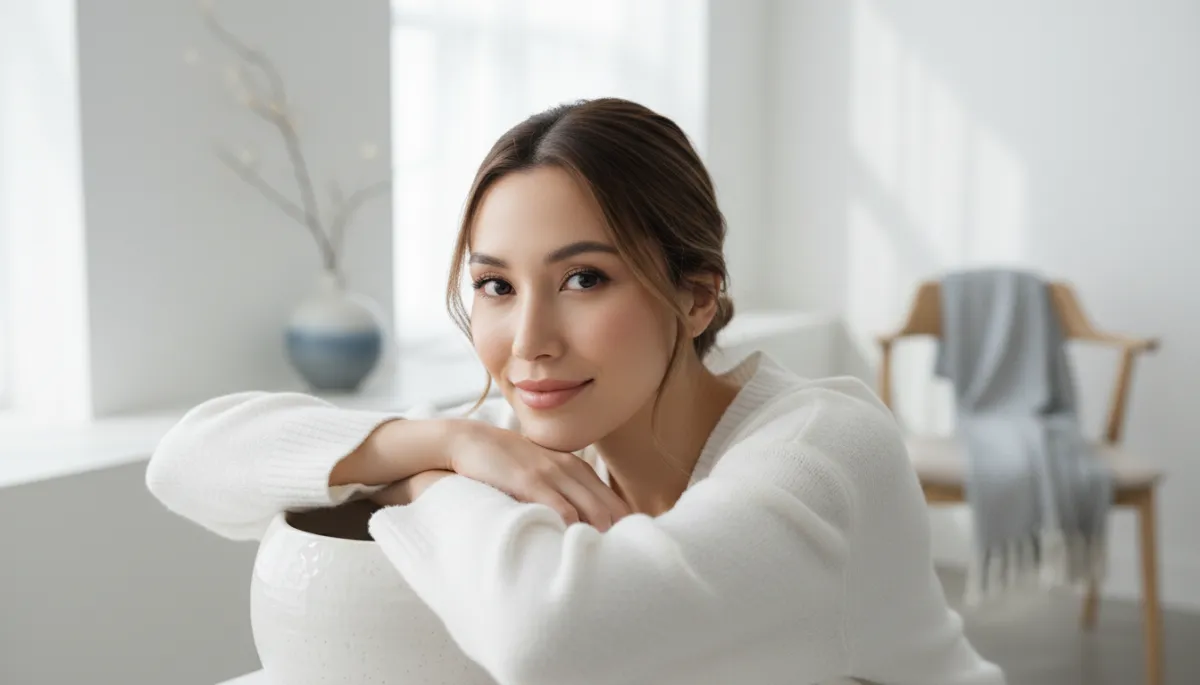 Smiling woman leaning on hands