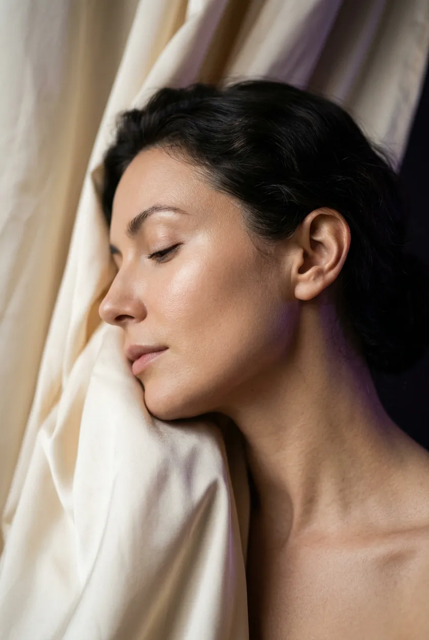 Editorial spa treatment room with serene aesthetic and premium skincare oils