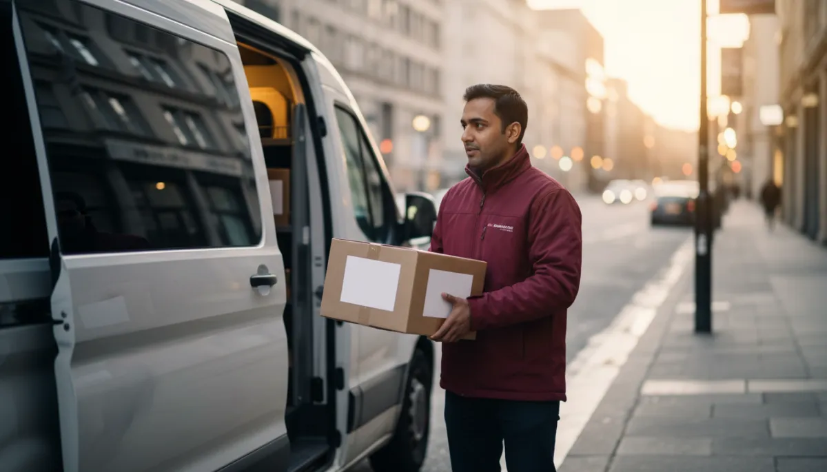 Courier driver loading parcels into a delivery van
