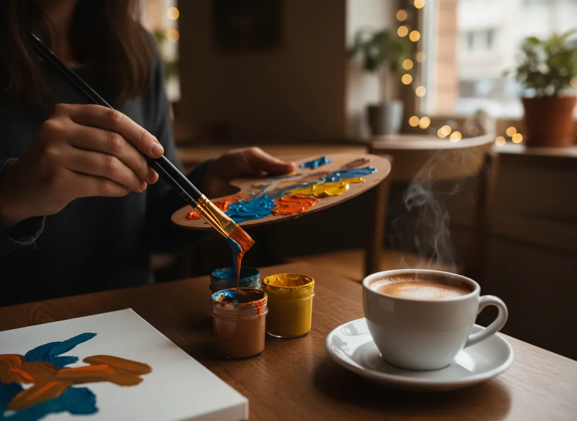 Close-up of hands painting at a workshop