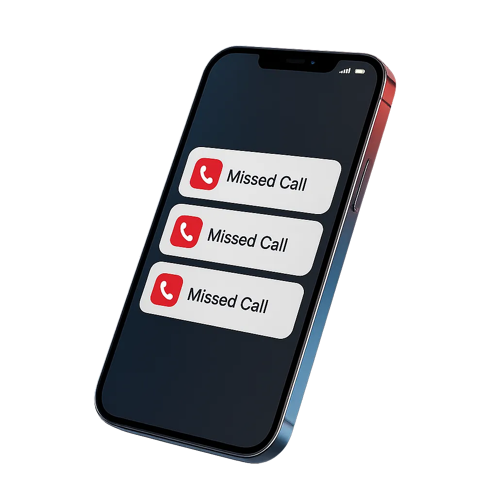 Smartphone displaying missed call notifications, illustrating potential lost revenue.