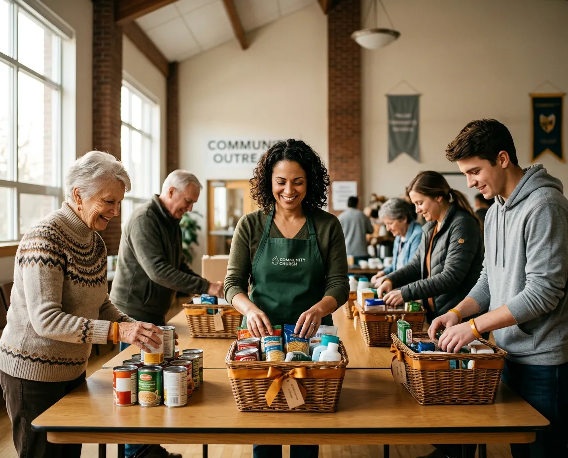 Community Outreach Director packing neighborhood care baskets with local volunteers