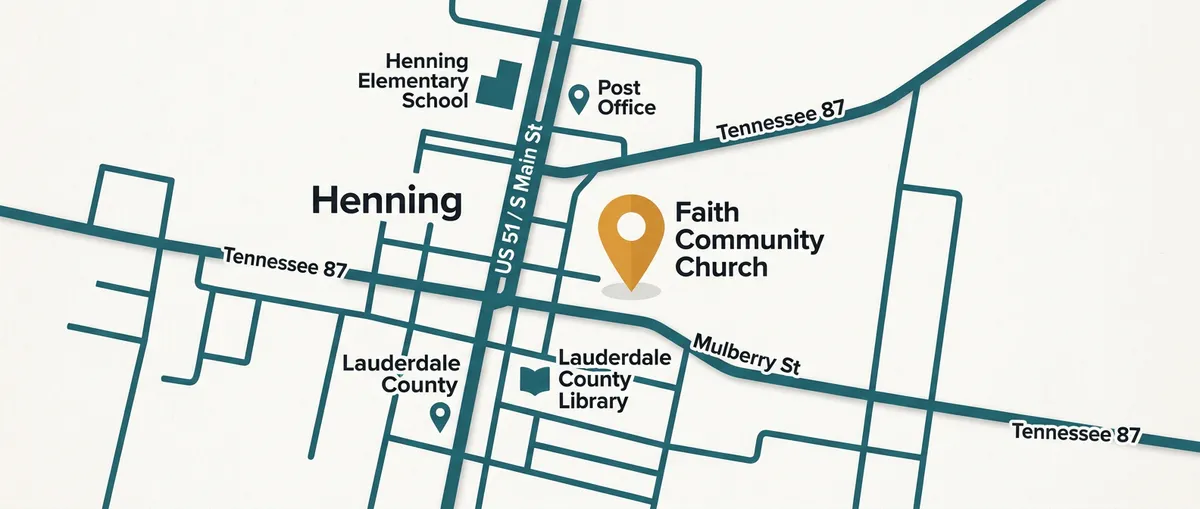 Map location of Faith Community Church in Henning, TN