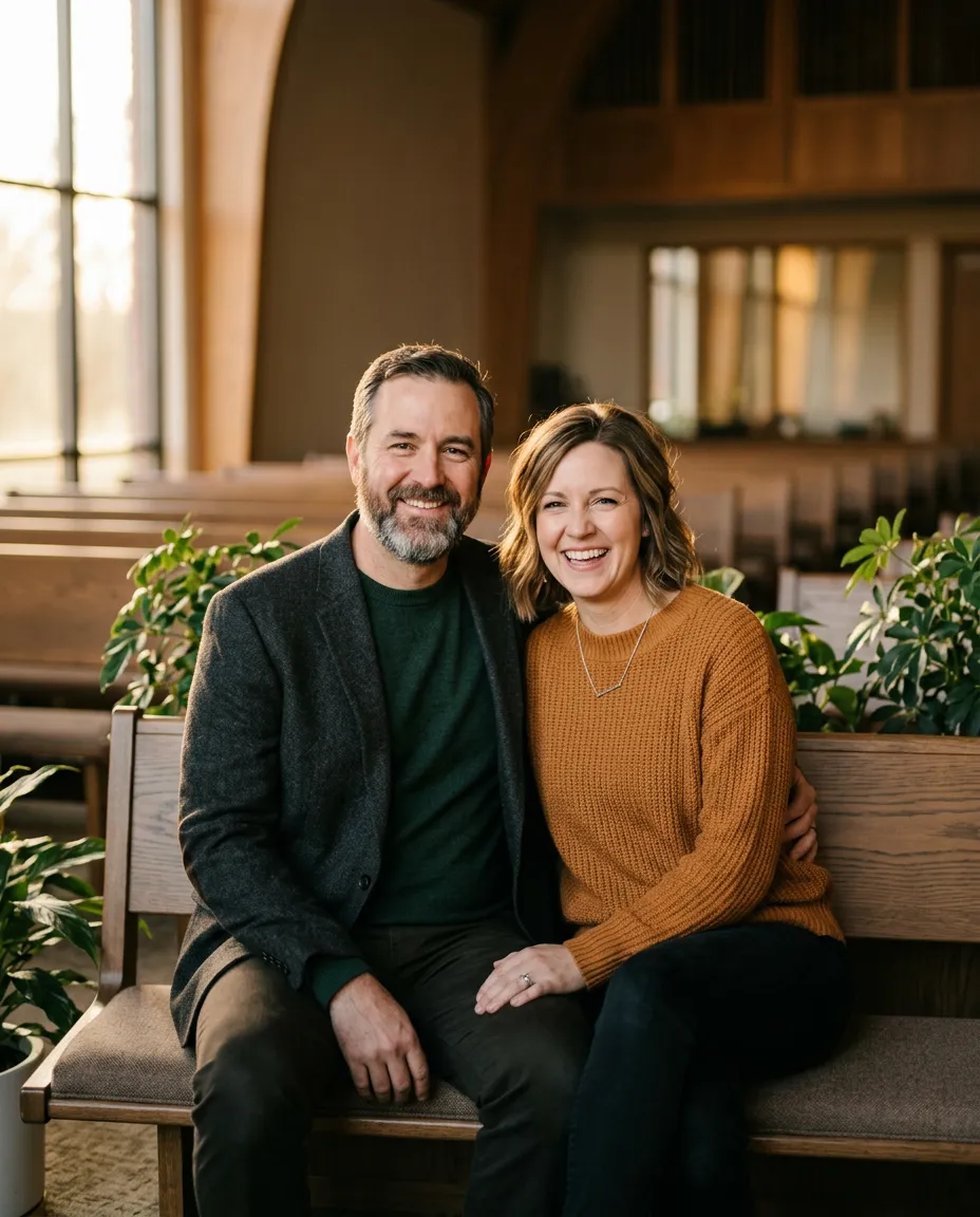Lead Pastors David and Elena Vance in warm portrait setting