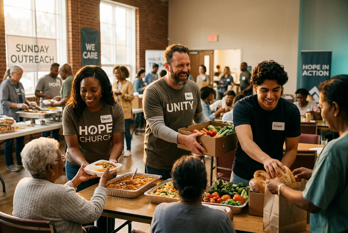 Church volunteers serving together during Sunday outreach