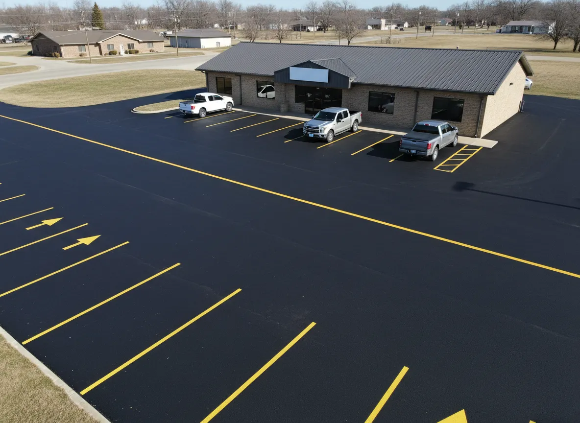 Seal coated driveway and small parking area with bold striping