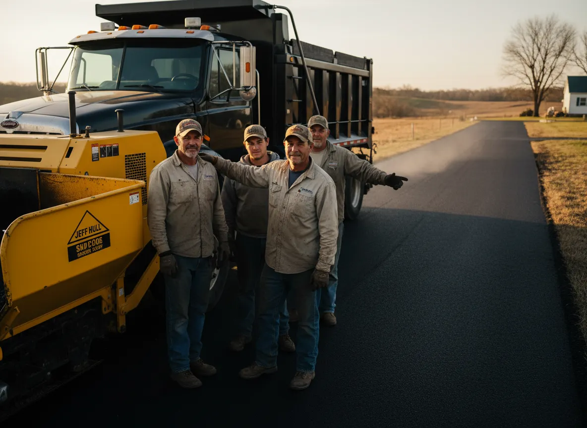 Jeff Hull and The Lead Machine paving crew on site in Wilson County, Kansas